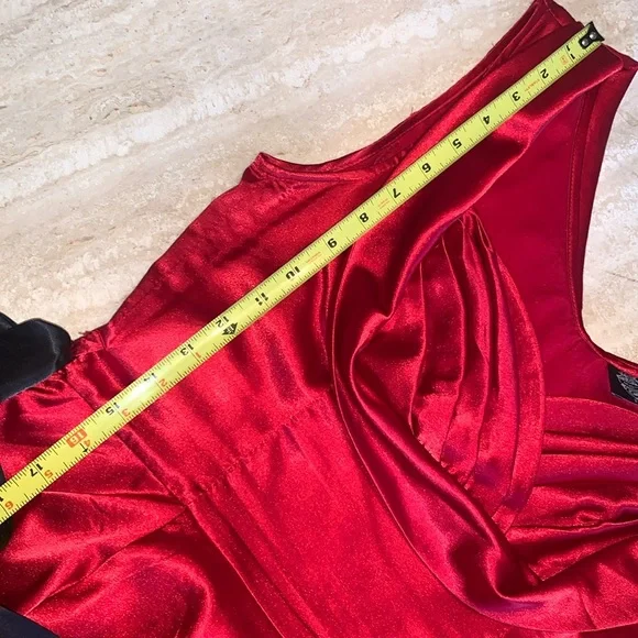 Vintage HEARTS & ROSES red satin dress with tulle, pinup, rockabilly 80s S - Picture 11 of 17